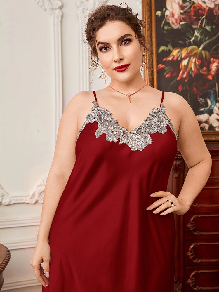 Plus Size Elegant Simulated Silk Long Slip Skirt Pajamas