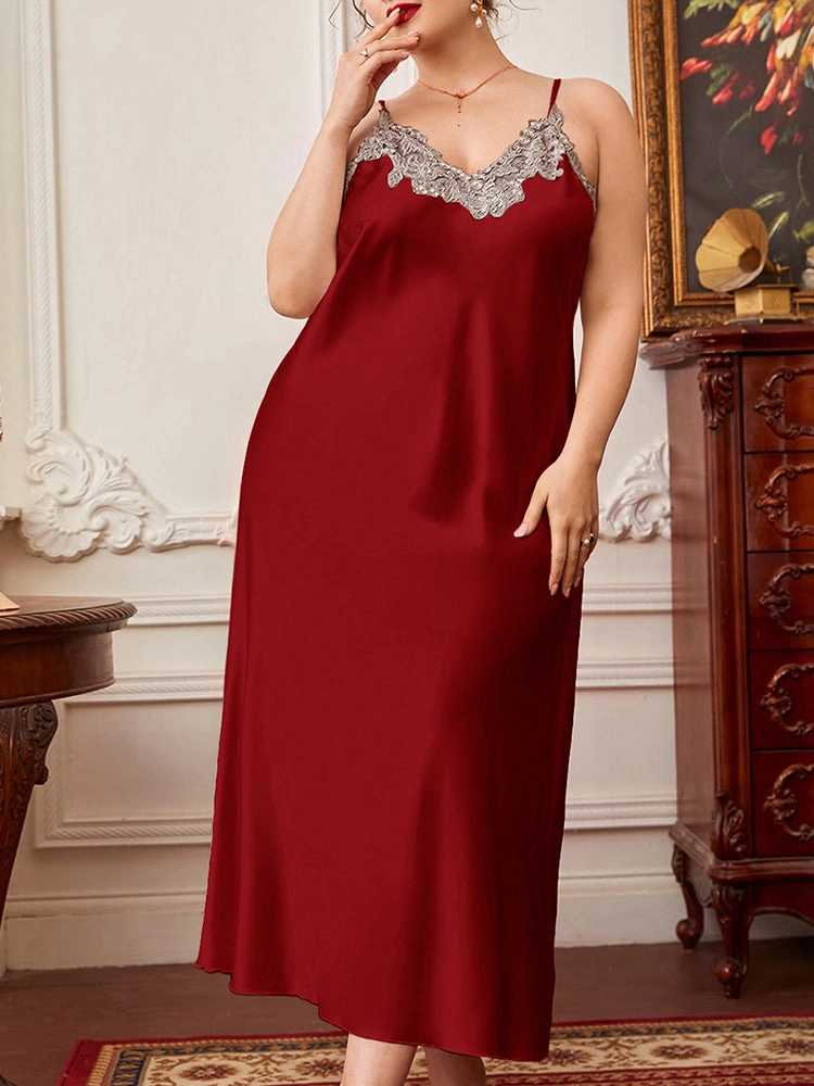 Plus Size Elegant Simulated Silk Long Slip Skirt Pajamas