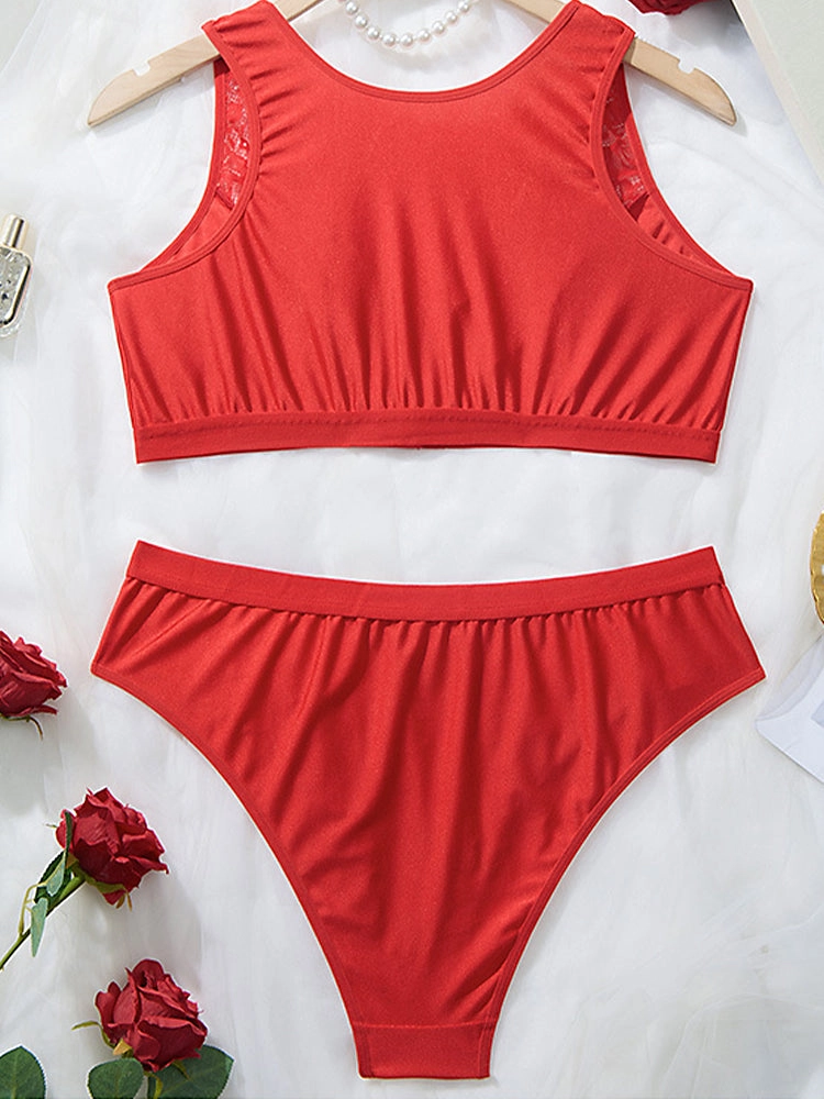 Red Lace Front-Closure Lingerie Set