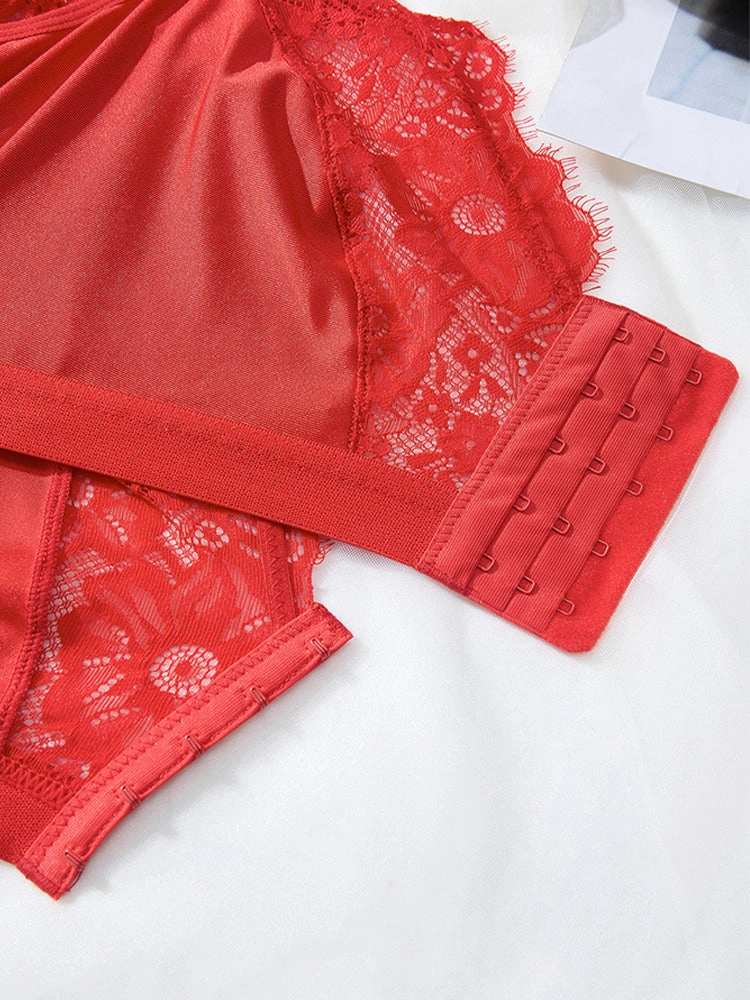 Red Lace Front-Closure Lingerie Set
