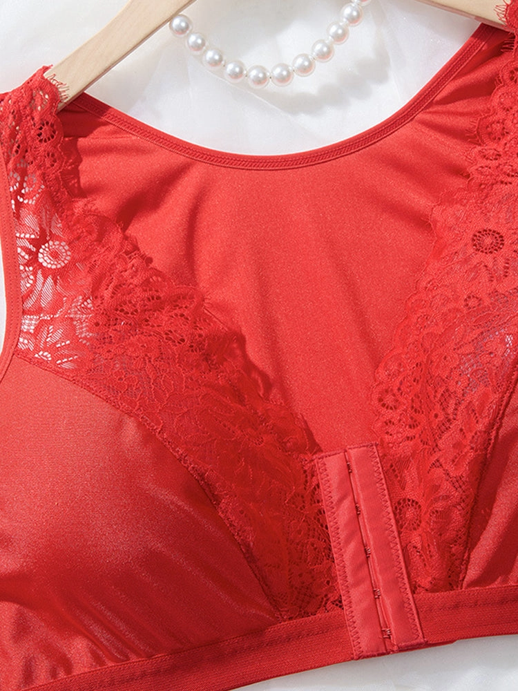 Red Lace Front-Closure Lingerie Set