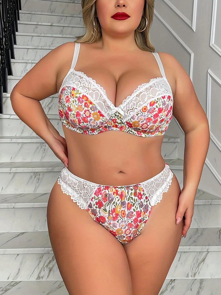 Romantic Floral Lace Underwire Bra and Panty Set