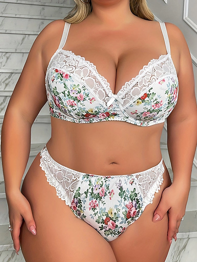 Romantic Floral Lace Underwire Bra and Panty Set