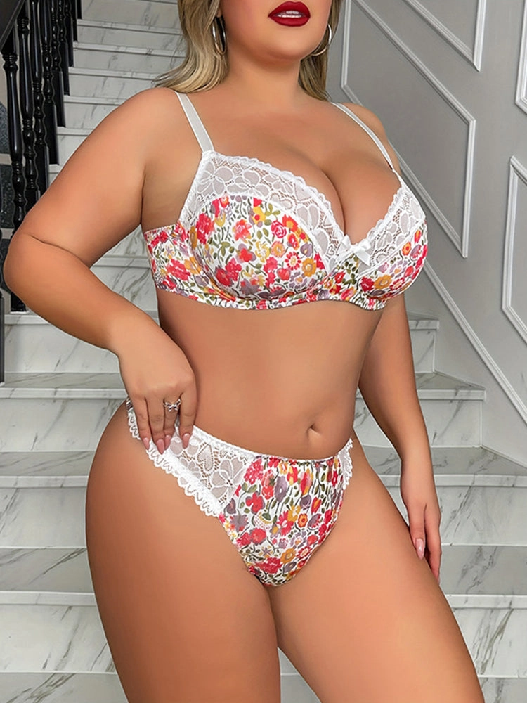 Romantic Floral Lace Underwire Bra and Panty Set