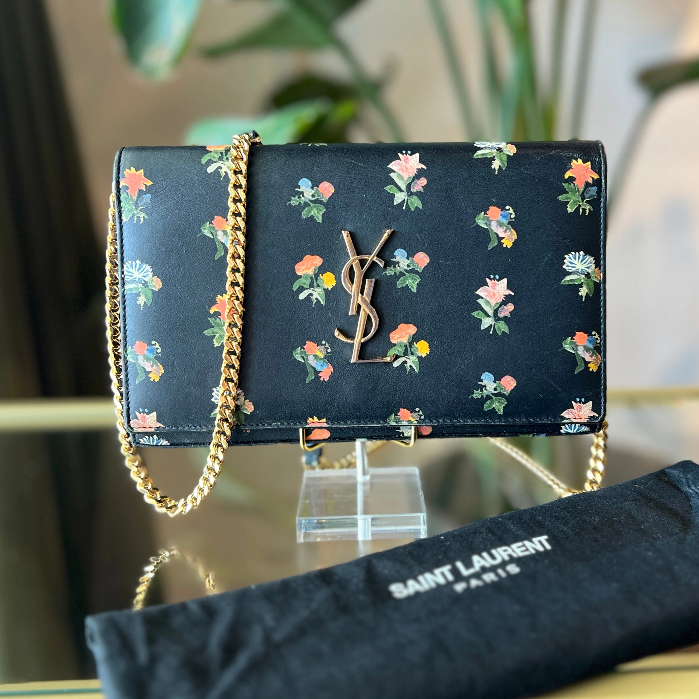 SAINT LAURENT Floral Kate Wallet On Chain