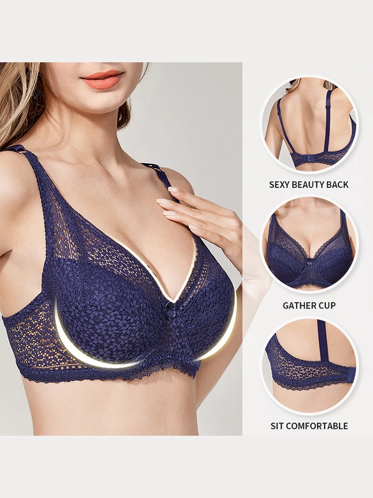 Sexy Deep Plunge Underwire Support Lace Bra