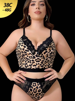 Sexy Leopard Print Lace Bralette Lingerie Set