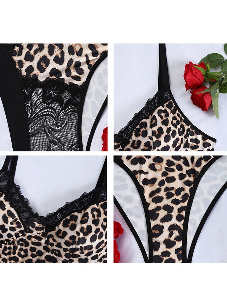 Sexy Leopard Print Lace Bralette Lingerie Set
