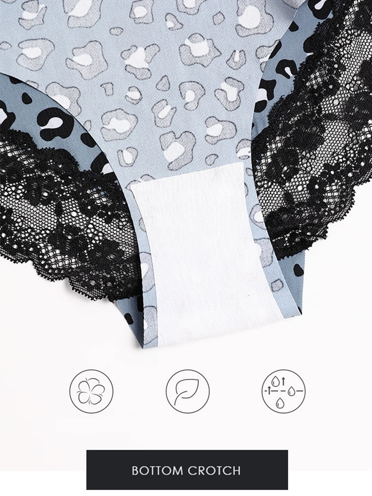 Sexy Leopard Print Lace Trim Ice Silk Briefs