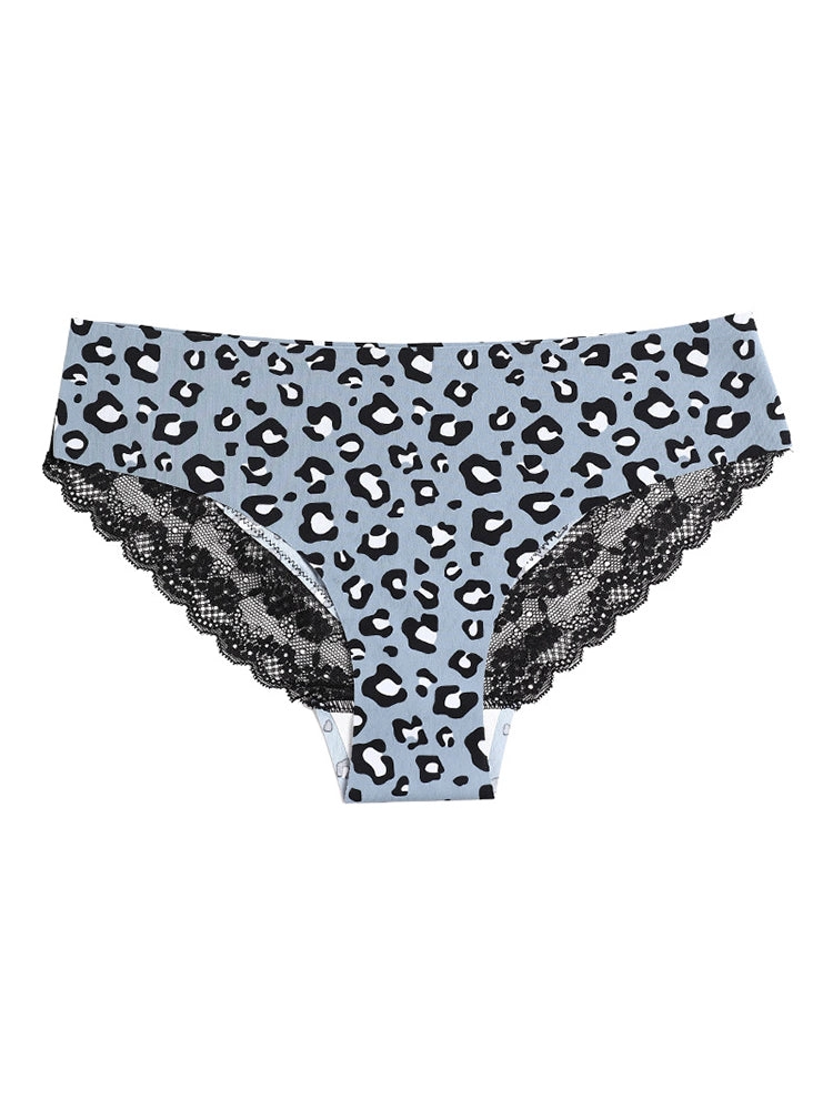 Sexy Leopard Print Lace Trim Ice Silk Briefs