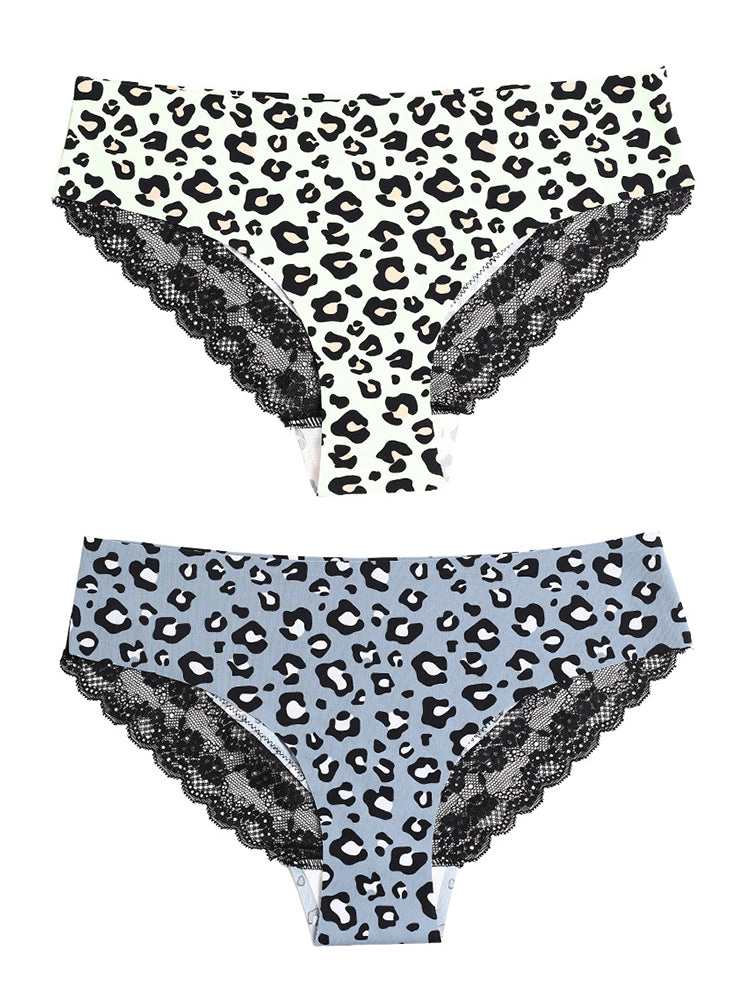 Sexy Leopard Print Lace Trim Ice Silk Briefs