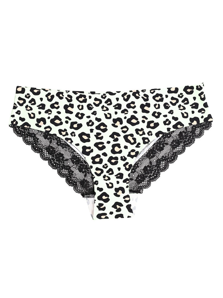 Sexy Leopard Print Lace Trim Ice Silk Briefs