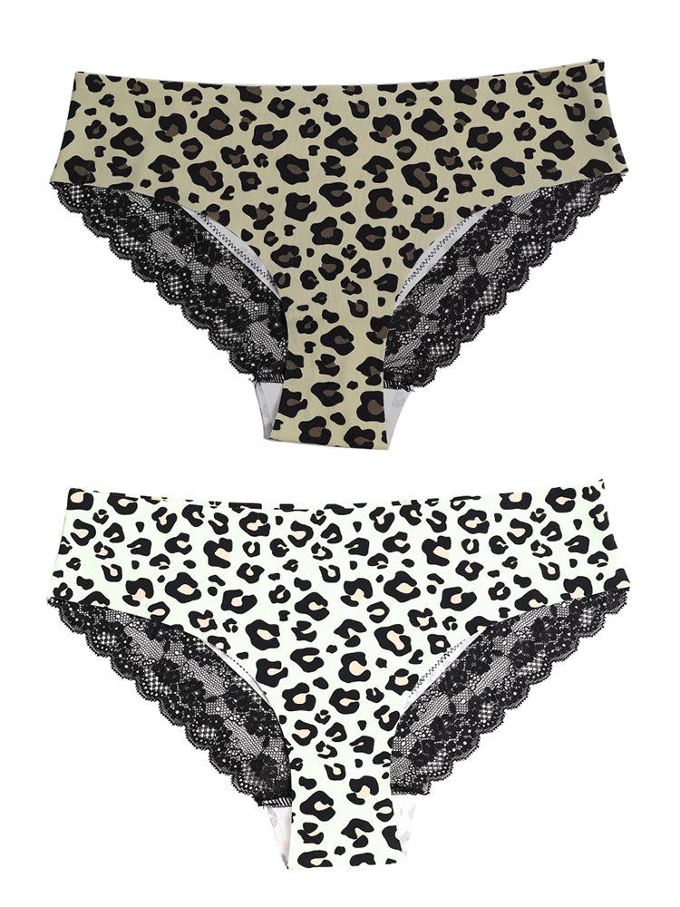 Sexy Leopard Print Lace Trim Ice Silk Briefs