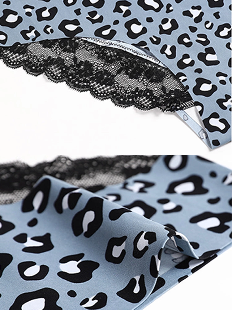 Sexy Leopard Print Lace Trim Ice Silk Briefs
