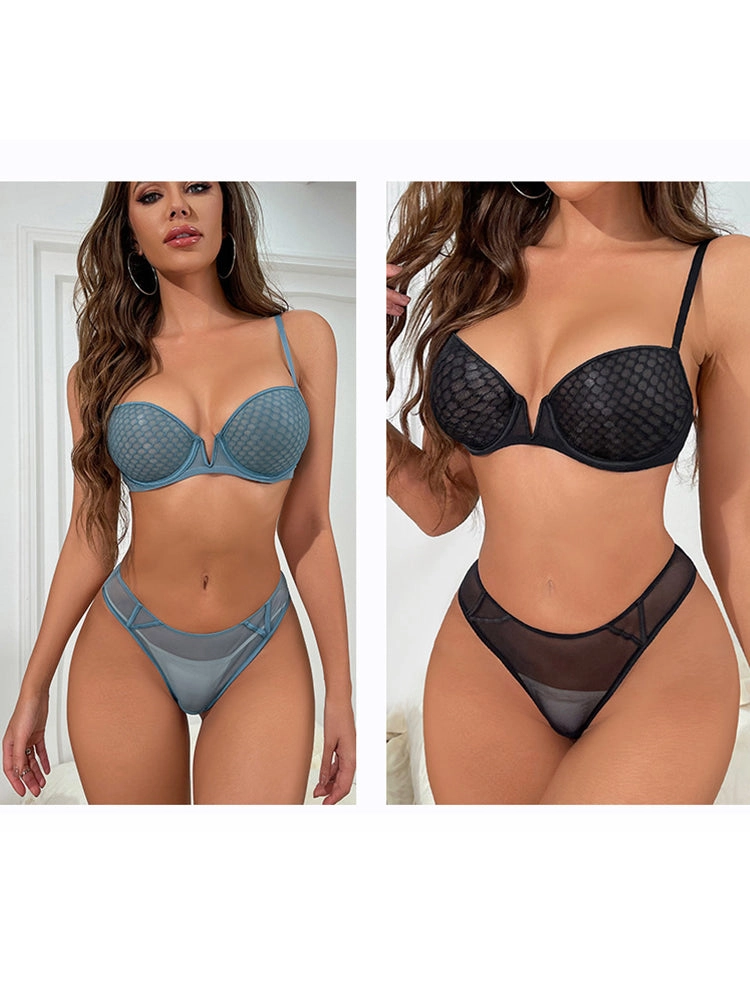 Sexy Mesh Comfort Underwire Push Up Bra Set