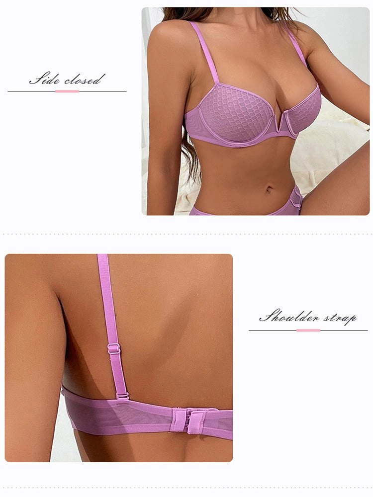 Sexy Mesh Comfort Underwire Push Up Bra Set