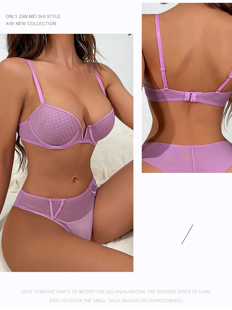 Sexy Mesh Comfort Underwire Push Up Bra Set