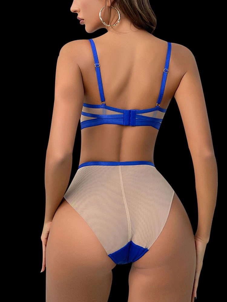 Sexy Mesh Solid Color Push Up Underwire Bra Set