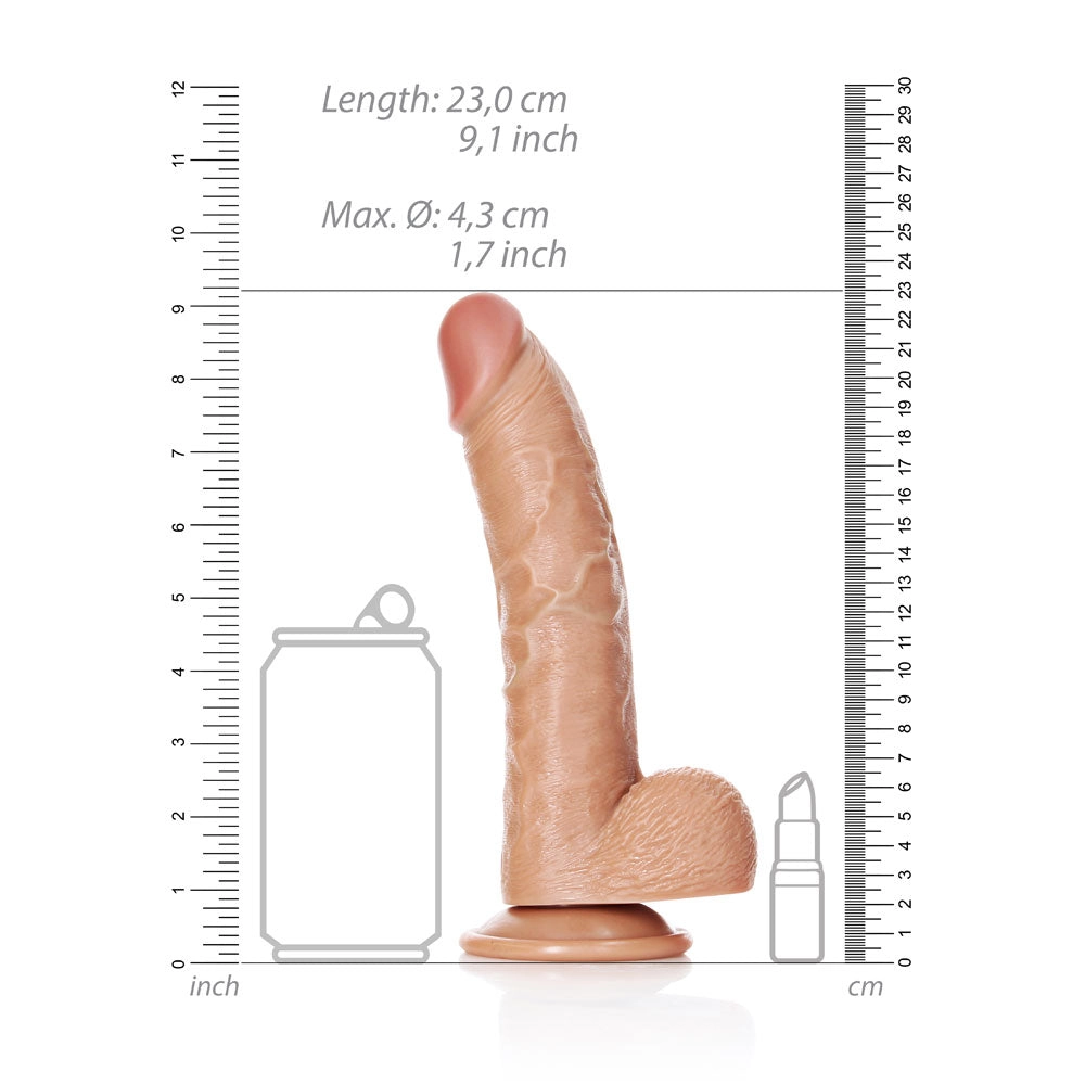 Shots Real Rock Realistic Curved Dildo With Balls 8 Inch - Tan