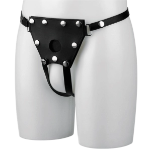 Unisex Crotchless Leather Strap-On Harness - S/M