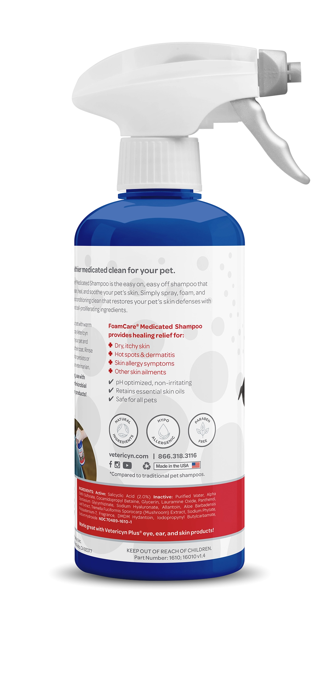 Vetericyn FoamCare Sprayable Medicated Shampoo for Dogs & Cats, 16-ounce
